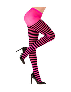 e-carnavalskleding-SYK Panty gestreept roze zwart