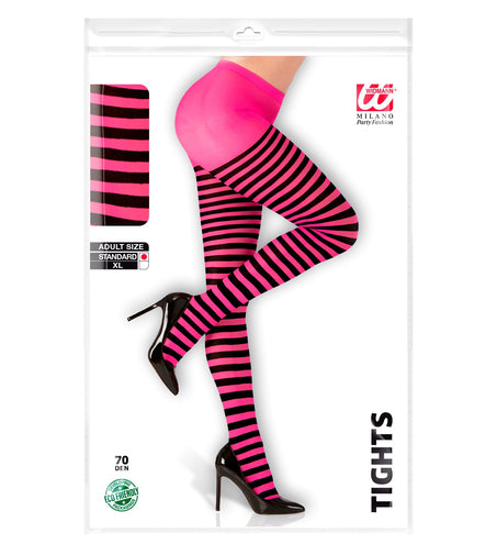 e-carnavalskleding-SYK Panty gestreept roze zwart