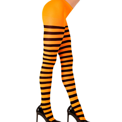 e-carnavalskleding-SYK Panty oranje zwart gestreept dames