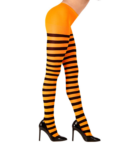 e-carnavalskleding-SYK Panty oranje zwart gestreept dames