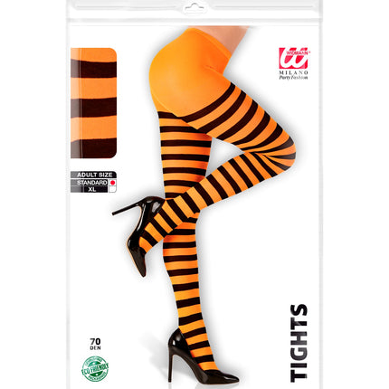 e-carnavalskleding-SYK Panty oranje zwart gestreept dames