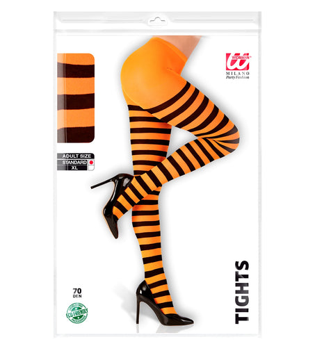 e-carnavalskleding-SYK Panty oranje zwart gestreept dames