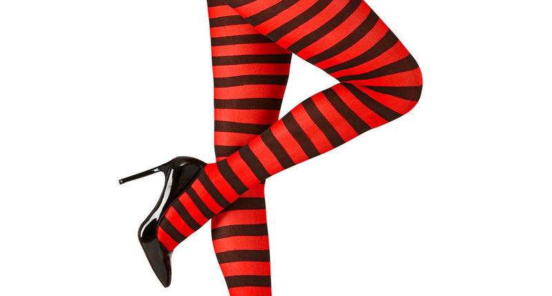 e-carnavalskleding-SYK Panty rood zwart gestreept dames