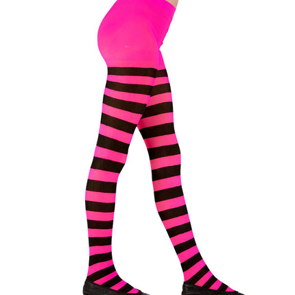 e-carnavalskleding-SYK Panty roze zwart gestreept kind