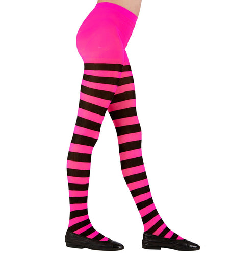 e-carnavalskleding-SYK Panty roze zwart gestreept kind