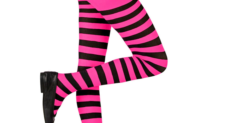 e-carnavalskleding-SYK Panty roze zwart gestreept kind