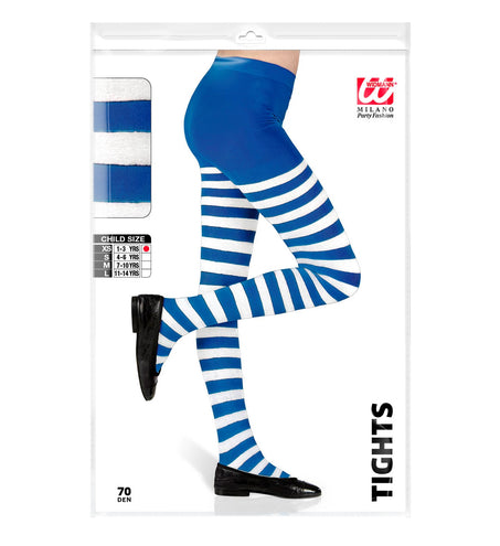 e-carnavalskleding-SYK Panty wit blauw gestreept kind