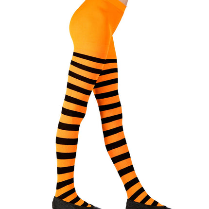 e-carnavalskleding-SYK Panty zwart oranje gestreept kinderen