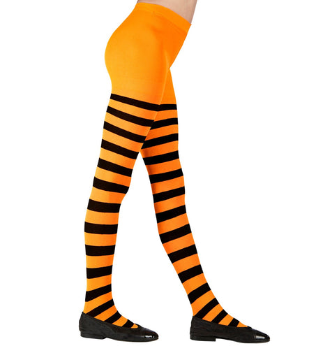 e-carnavalskleding-SYK Panty zwart oranje gestreept kinderen