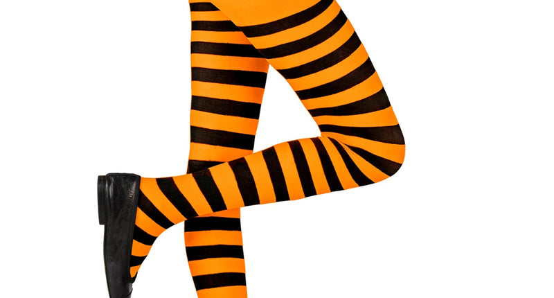 e-carnavalskleding-SYK Panty zwart oranje gestreept kinderen
