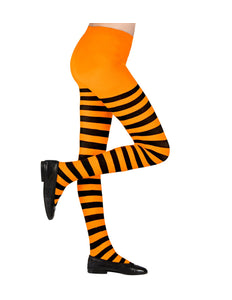 e-carnavalskleding-SYK Panty zwart oranje gestreept kinderen
