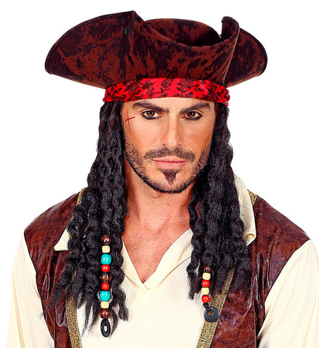 e-carnavalskleding-SYK Piraten hoed met bandana en dreadlocks