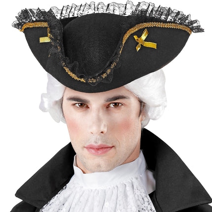 e-carnavalskleding-SYK Piraten tricorn met gouden decoratie en kant