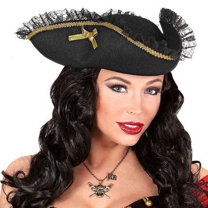 e-carnavalskleding-SYK Piraten tricorn met gouden decoratie en kant