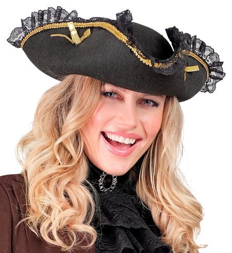 e-carnavalskleding-SYK Piraten tricorn met gouden decoratie en kant