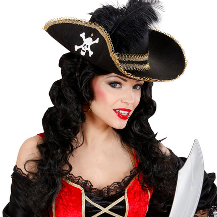e-carnavalskleding-SYK Piratenhoed dames met schedel en veren