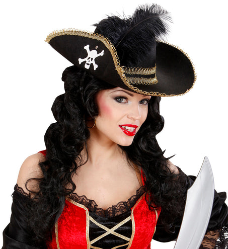 e-carnavalskleding-SYK Piratenhoed dames met schedel en veren