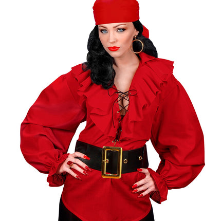 e-carnavalskleding-SYK Piratenshirt dames rood