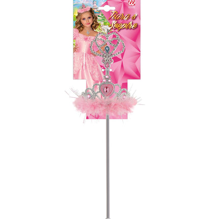 e-carnavalskleding-SYK Prinsessenkroon met stafje en marabou