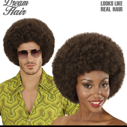 e-carnavalskleding-SYK Pruik Afro  bruin dame of heer