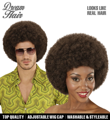 e-carnavalskleding-SYK Pruik Afro  bruin dame of heer