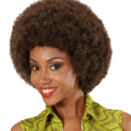 e-carnavalskleding-SYK Pruik Afro  bruin dame of heer
