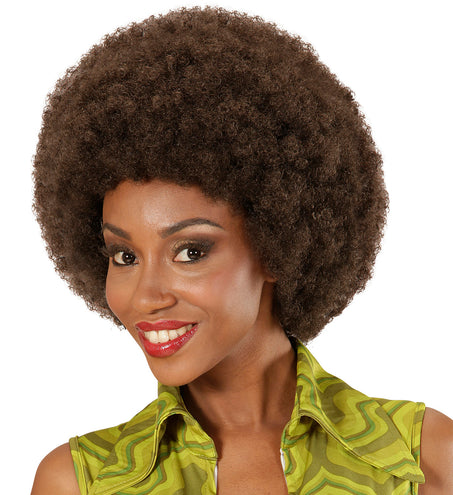 e-carnavalskleding-SYK Pruik Afro  bruin dame of heer