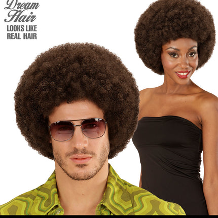 e-carnavalskleding-SYK Pruik Afro  bruin dame of heer