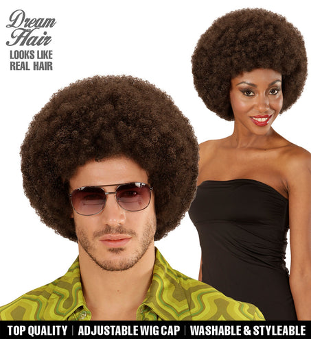 e-carnavalskleding-SYK Pruik Afro  bruin dame of heer