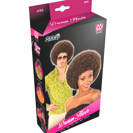 e-carnavalskleding-SYK Pruik Afro  bruin dame of heer