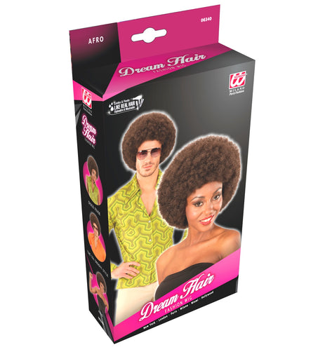 e-carnavalskleding-SYK Pruik Afro  bruin dame of heer
