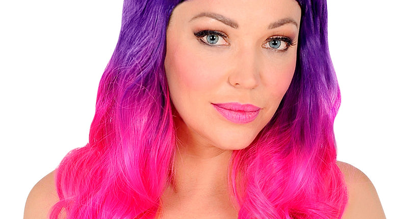 e-carnavalskleding-SYK Pruik dip dye paars roze