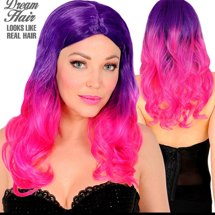 e-carnavalskleding-SYK Pruik dip dye paars roze