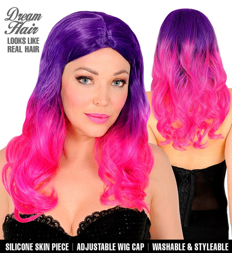 e-carnavalskleding-SYK Pruik dip dye paars roze