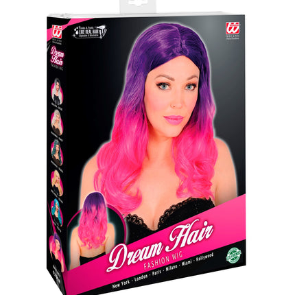 e-carnavalskleding-SYK Pruik dip dye paars roze