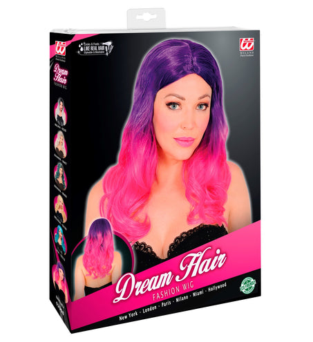 e-carnavalskleding-SYK Pruik dip dye paars roze