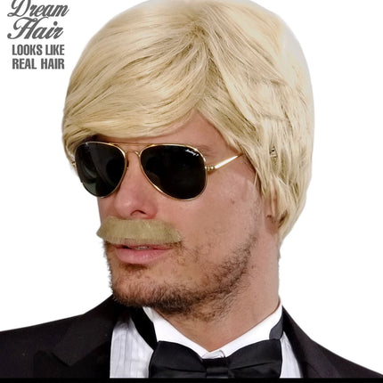 e-carnavalskleding-SYK pruik droomhaar playboy met snor blond