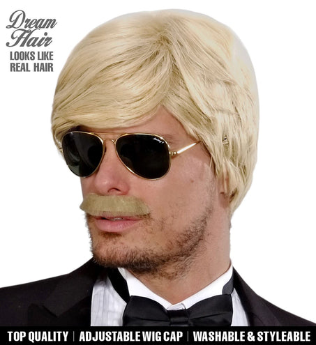 e-carnavalskleding-SYK pruik droomhaar playboy met snor blond