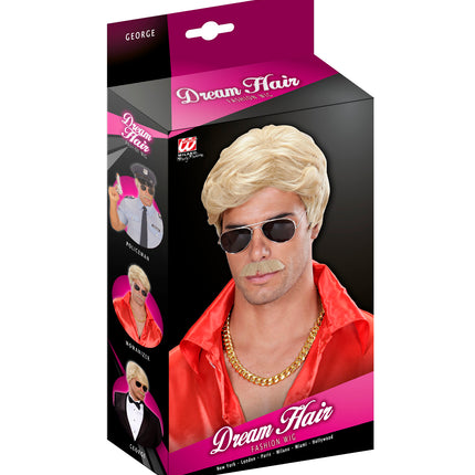 e-carnavalskleding-SYK pruik droomhaar playboy met snor blond