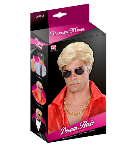 e-carnavalskleding-SYK pruik droomhaar playboy met snor blond