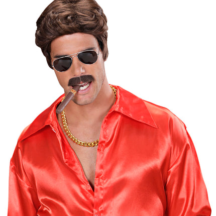 e-carnavalskleding-SYK pruik droomhaar playboy met snor bruin