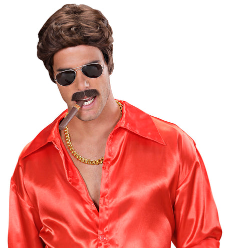 e-carnavalskleding-SYK pruik droomhaar playboy met snor bruin