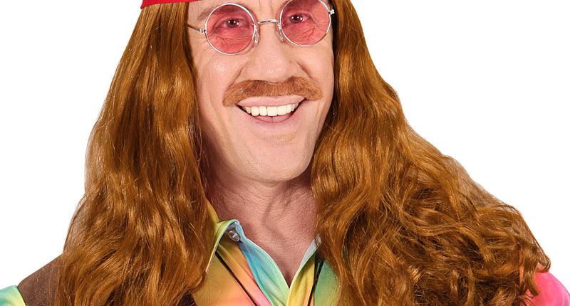e-carnavalskleding-SYK Pruik, Hippie Met Hoofdband En Snor