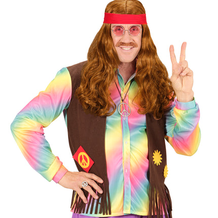 e-carnavalskleding-SYK Pruik, Hippie Met Hoofdband En Snor