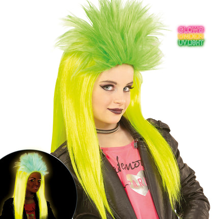 e-carnavalskleding-SYK Pruik, Kind Punk Geel/Groen