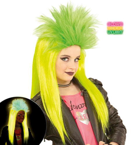 e-carnavalskleding-SYK Pruik, Kind Punk Geel/Groen