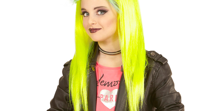 e-carnavalskleding-SYK Pruik, Kind Punk Geel/Groen