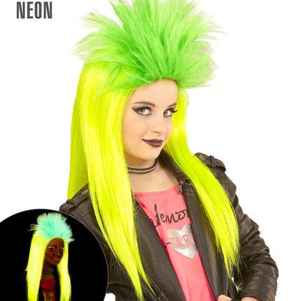 e-carnavalskleding-SYK Pruik, Kind Punk Geel/Groen