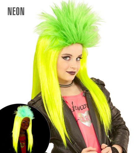 e-carnavalskleding-SYK Pruik, Kind Punk Geel/Groen