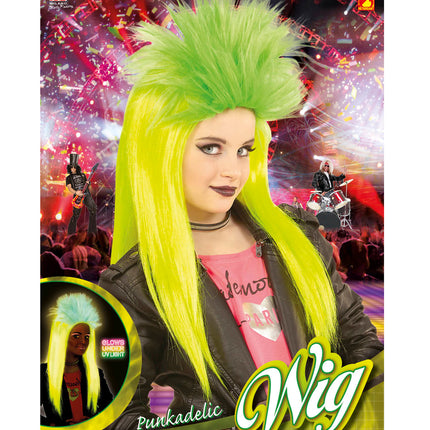 e-carnavalskleding-SYK Pruik, Kind Punk Geel/Groen